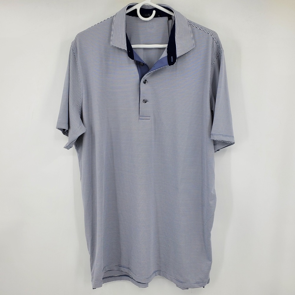 NWT Greyson Saranac Polo XL Navy White Micro Stripe Golf Shirt Performance